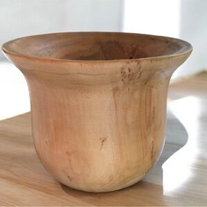 Handmade wooden pot signed by maker natural wood color